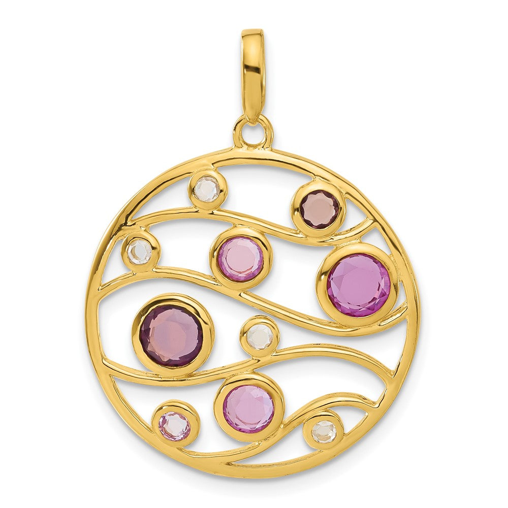 Sterling Silver Gold Plated Cz & Glass Circle Pendant