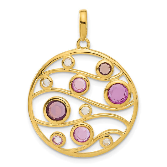 Sterling Silver Gold Plated Cz & Glass Circle Pendant