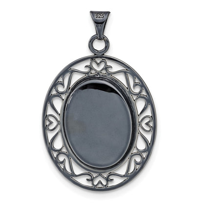 Sterling Silver Black Ceramic White Swarovski Crystal Oval Pendant