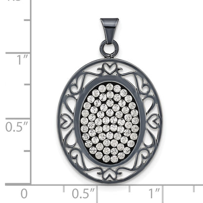 Sterling Silver Black Ceramic White Swarovski Crystal Oval Pendant