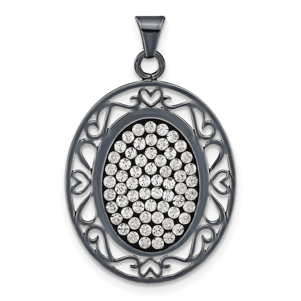 Sterling Silver Black Ceramic White Swarovski Crystal Oval Pendant