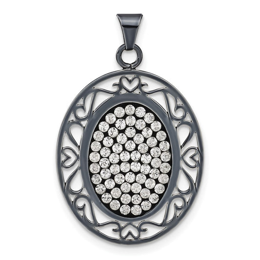 Sterling Silver Black Ceramic White Swarovski Crystal Oval Pendant