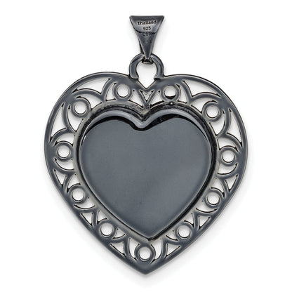 Sterling Silver Black Ceramic-Plated Swarovski Crystal Heart Pendant