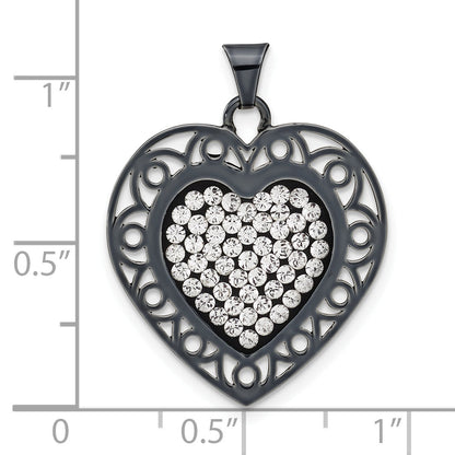 Sterling Silver Black Ceramic-Plated Swarovski Crystal Heart Pendant