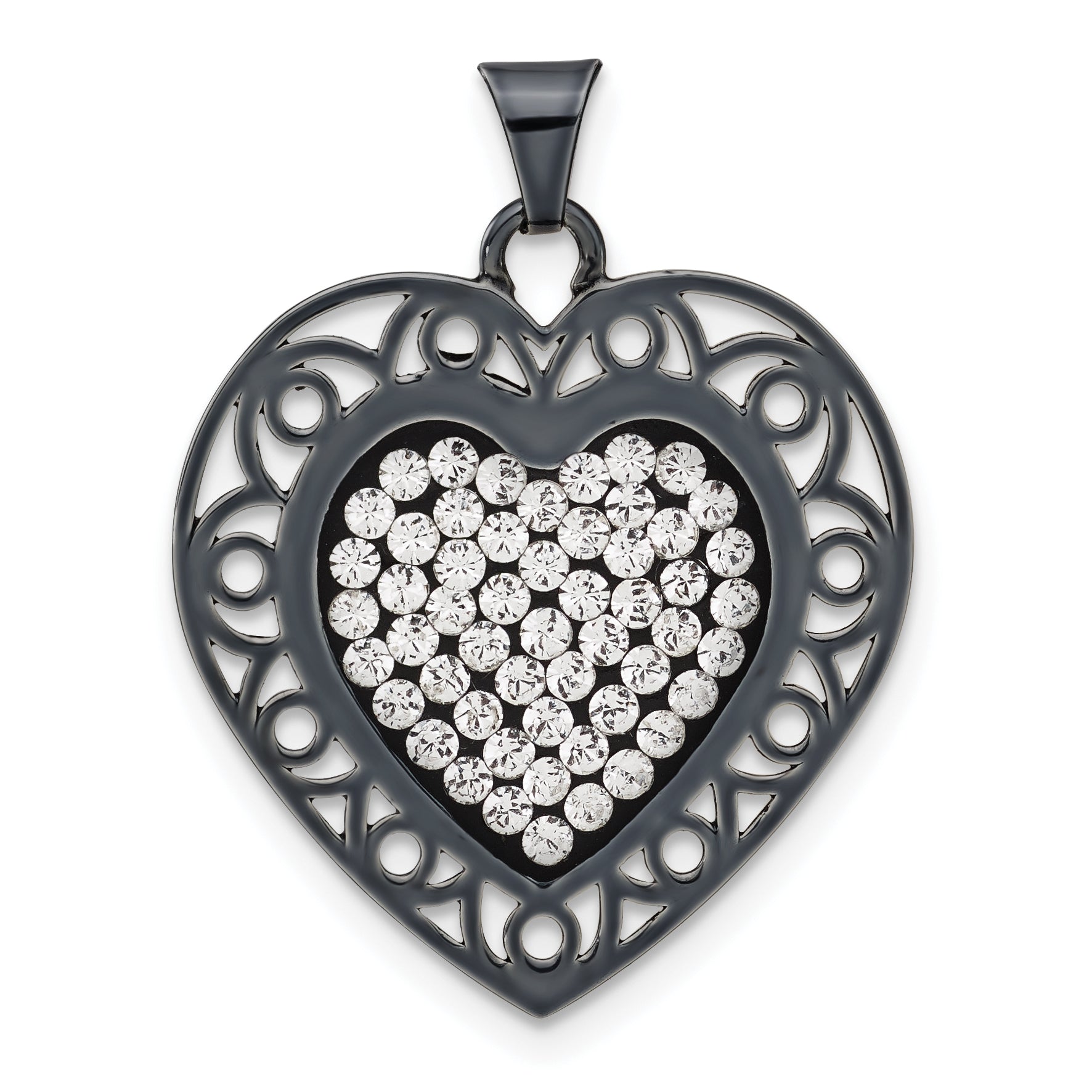 Sterling Silver Black Ceramic-Plated Swarovski Crystal Heart Pendant