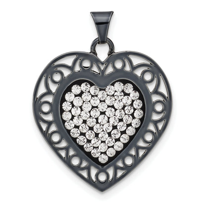 Sterling Silver Black Ceramic-Plated Swarovski Crystal Heart Pendant