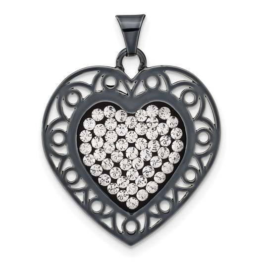 Sterling Silver Black Ceramic-Plated Swarovski Crystal Heart Pendant