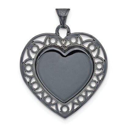 Sterling Silver Black Ceramic-Plated Swarovski Crystal Heart Pendant