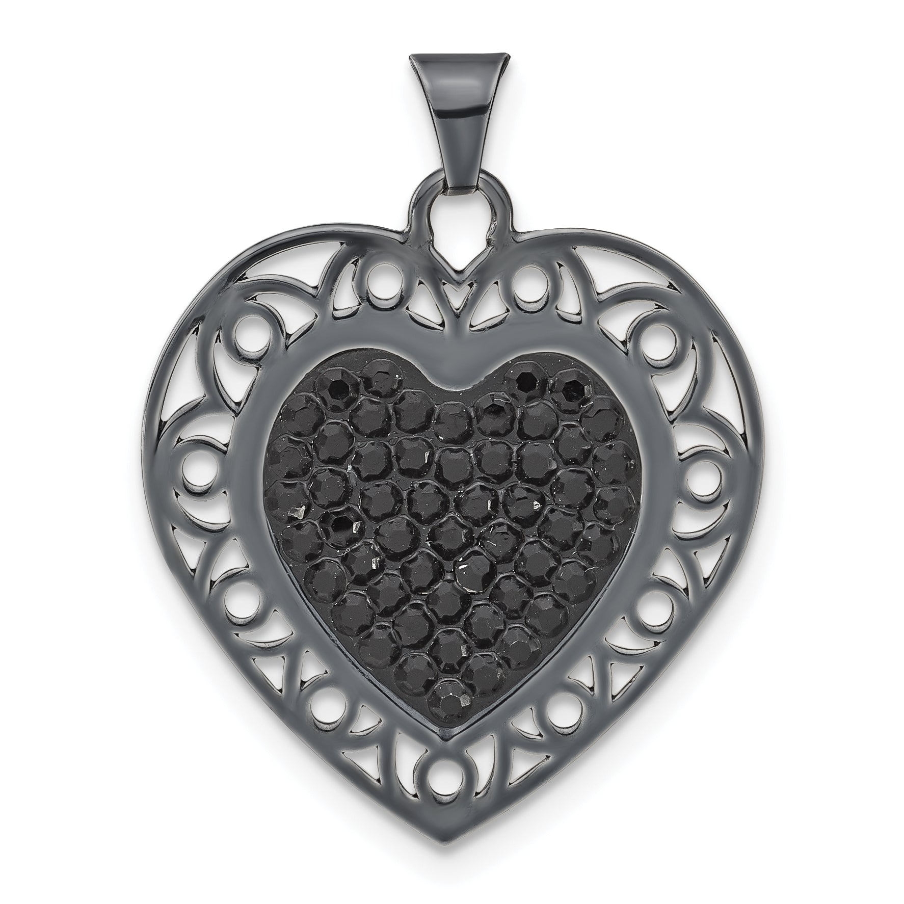 Sterling Silver Black Ceramic-Plated Swarovski Crystal Heart Pendant