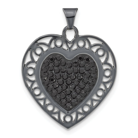 Sterling Silver Black Ceramic-Plated Swarovski Crystal Heart Pendant