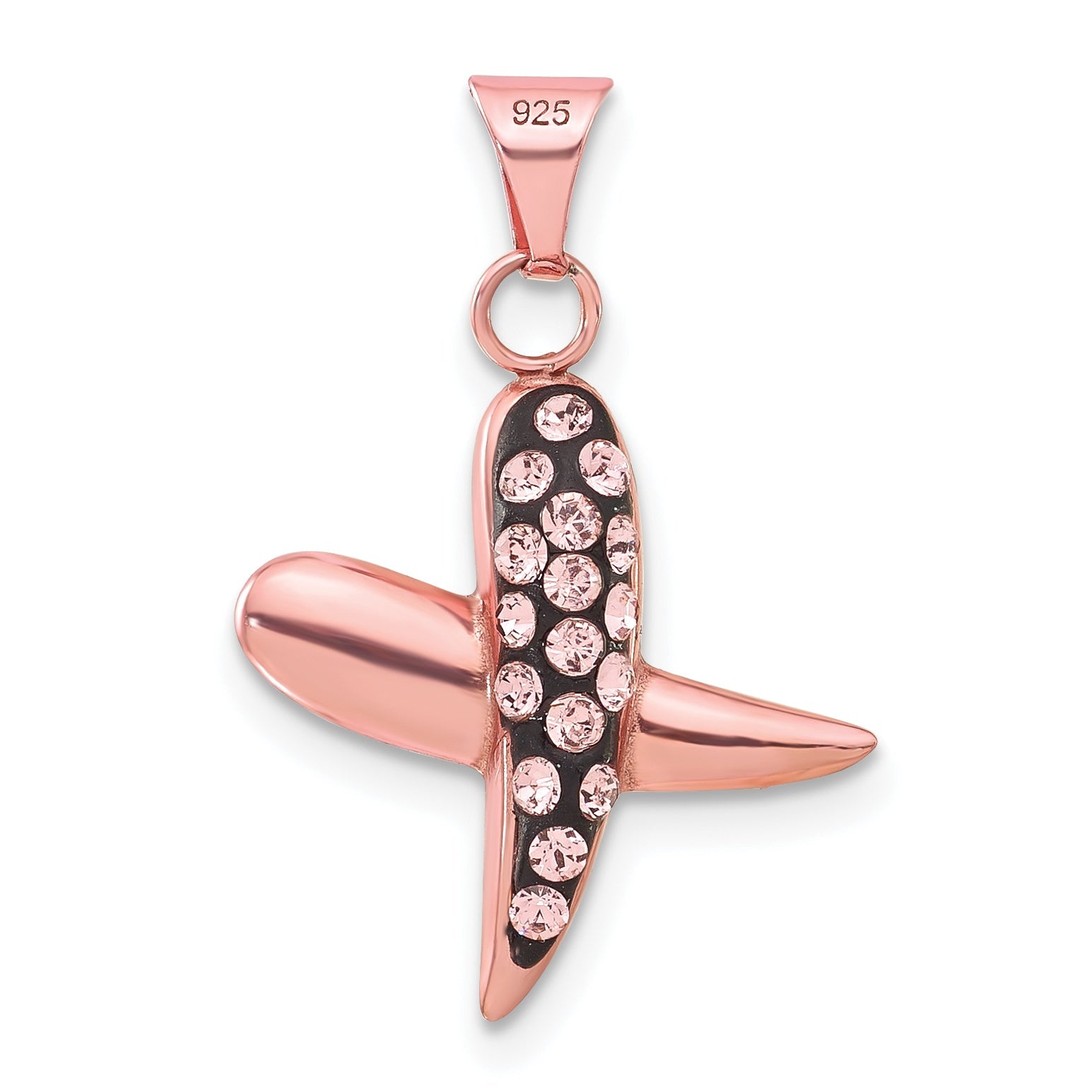 Sterling Silver Rose-Tone Ceramic Swarovski Crystal X Pendant