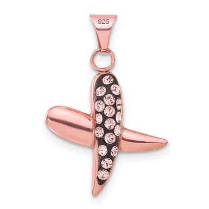 Sterling Silver Rose-Tone Ceramic Swarovski Crystal X Pendant