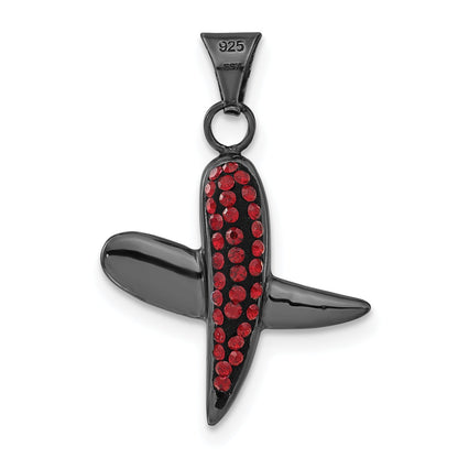 Sterling Silver Black Ceramic Red Swarovski Crystal X Pendant