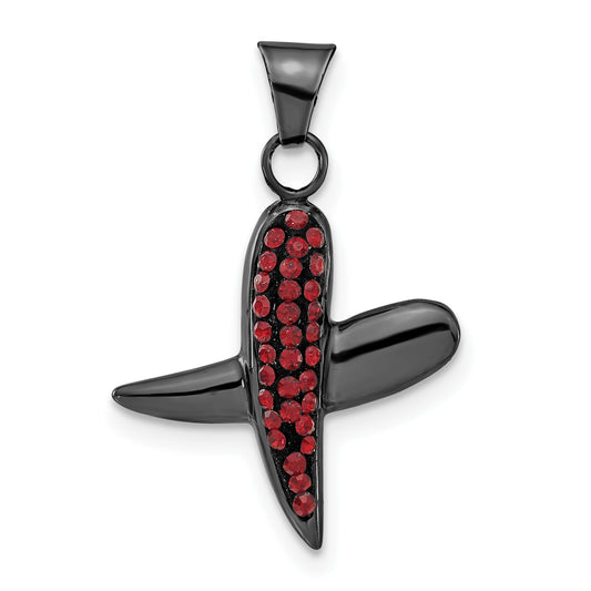 Sterling Silver Black Ceramic Red Swarovski Crystal X Pendant