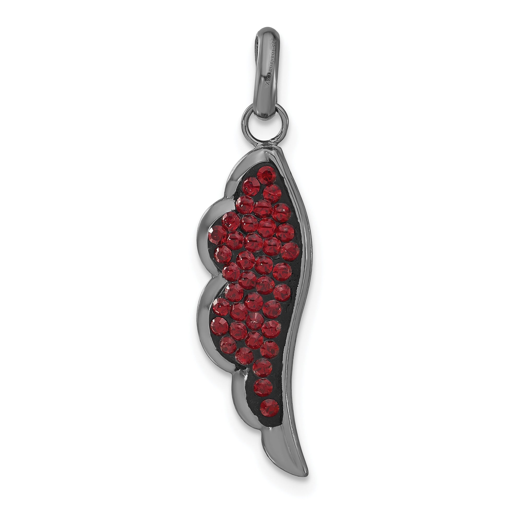 Sterling Silver Black Ceramic Red Swarovski Elements Wing Pendant