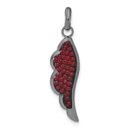 Sterling Silver Black Ceramic Red Swarovski Elements Wing Pendant