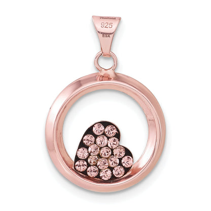 Sterling Silver Pink Ceramic Swarovski Elements Heart Circle Pendant