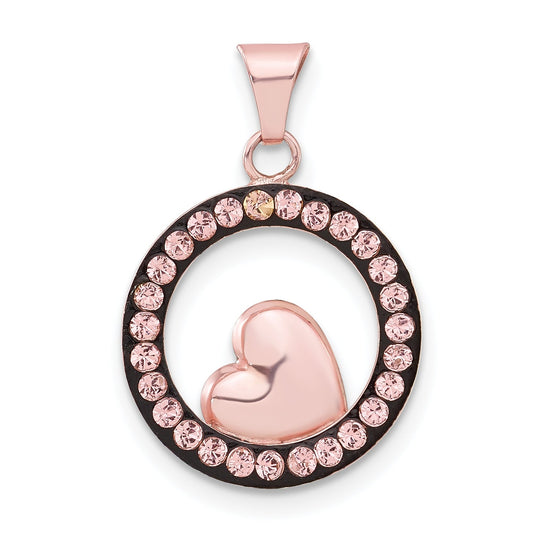 Sterling Silver Pink Ceramic Swarovski Elements Heart Circle Pendant