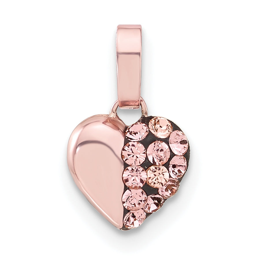 Sterling Silver Rose-Tone Ceramic-Plated Swarovski Crystal Heart Pendant