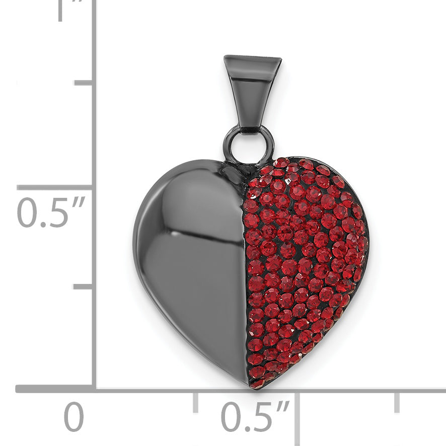 Sterling Silver Black Ceramic Red Swarovski Crystal Heart Pendant