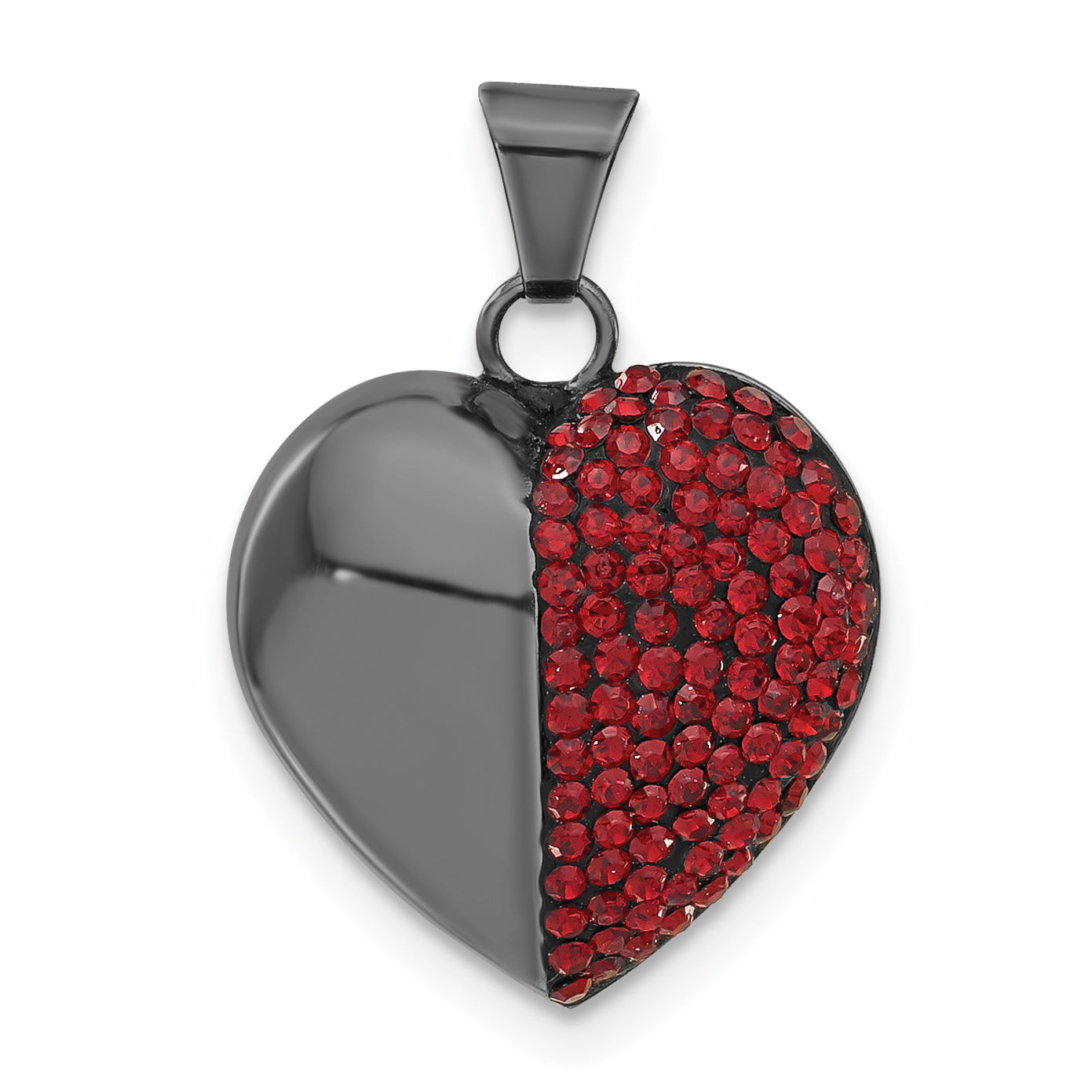 Sterling Silver Black Ceramic Red Swarovski Crystal Heart Pendant