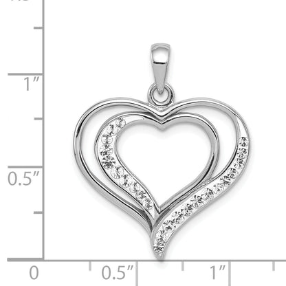 Sterling Silver Rhodium-Plated Stellux Crystal Double Heart Pendant