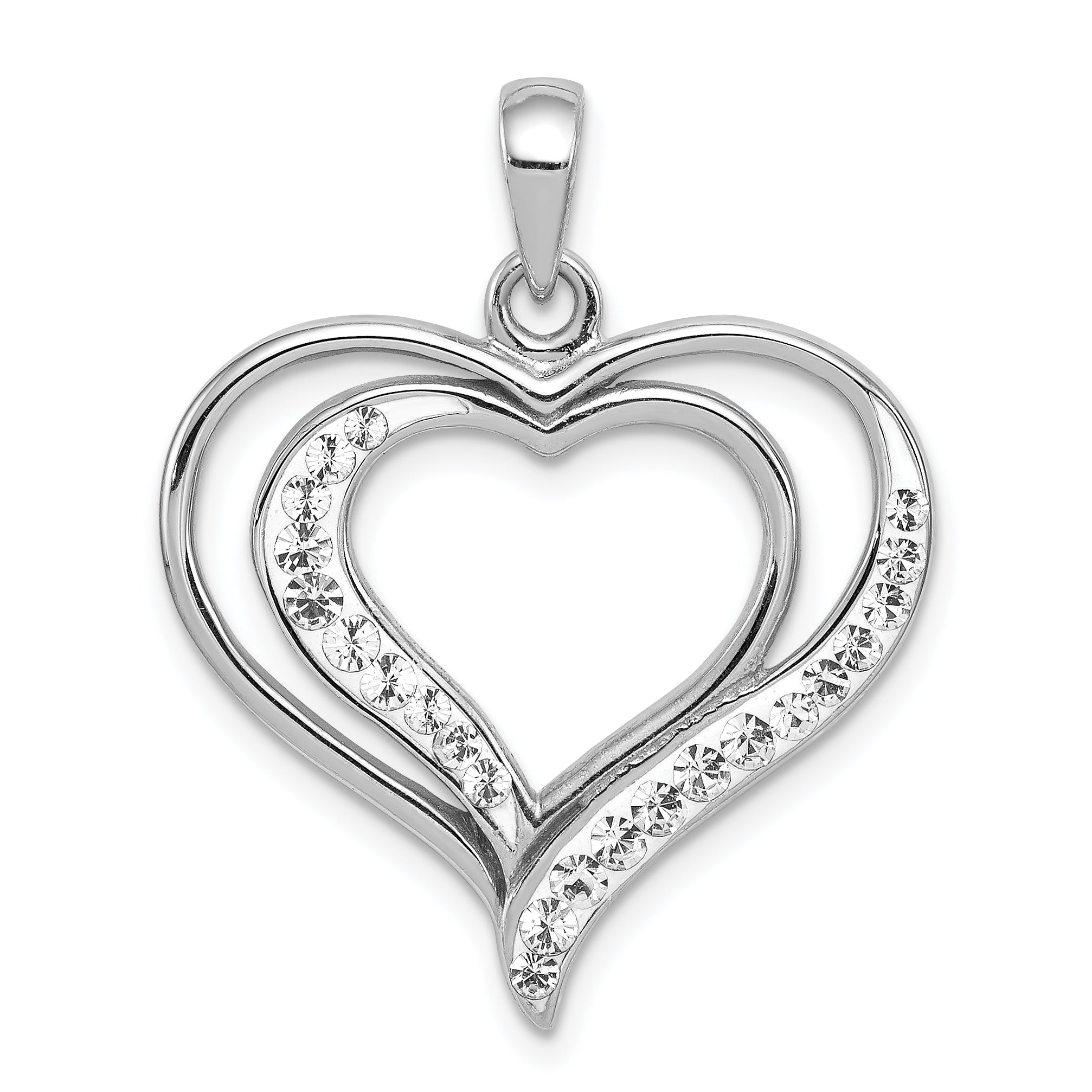 Sterling Silver Rhodium-Plated Stellux Crystal Double Heart Pendant