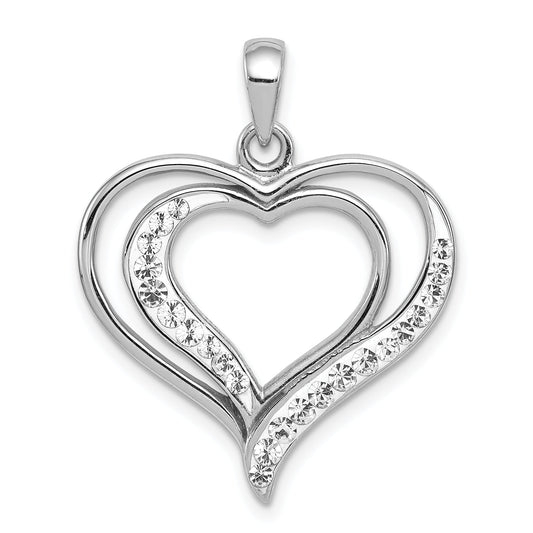 Sterling Silver Rhodium-Plated Stellux Crystal Double Heart Pendant