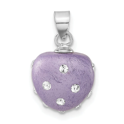 Sterling Silver Rhodium-Plated Stellux Crystal Purple Heart Pendant