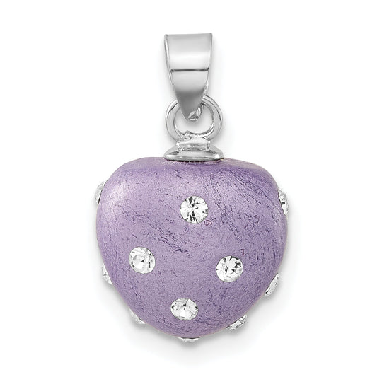 Sterling Silver Rhodium-Plated Stellux Crystal Purple Heart Pendant
