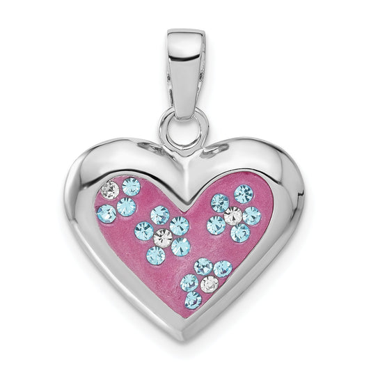Sterling Silver Rhodium & Ferido Stellux Crystal Floral Heart Pendant