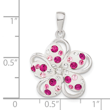 Sterling Silver Pink And White Stellux Crystal Flower Pendant