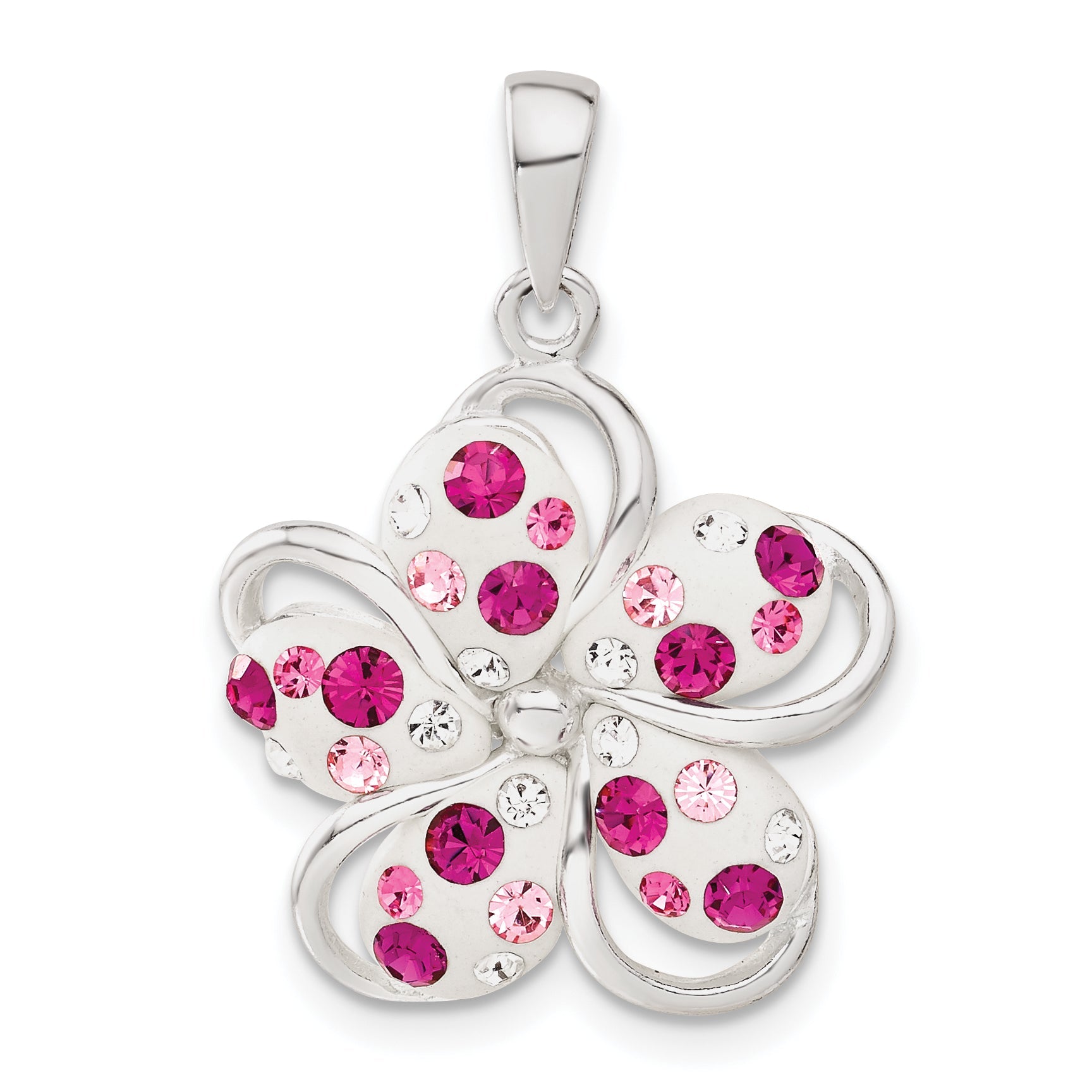 Sterling Silver Pink And White Stellux Crystal Flower Pendant