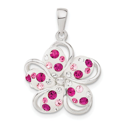 Sterling Silver Pink And White Stellux Crystal Flower Pendant