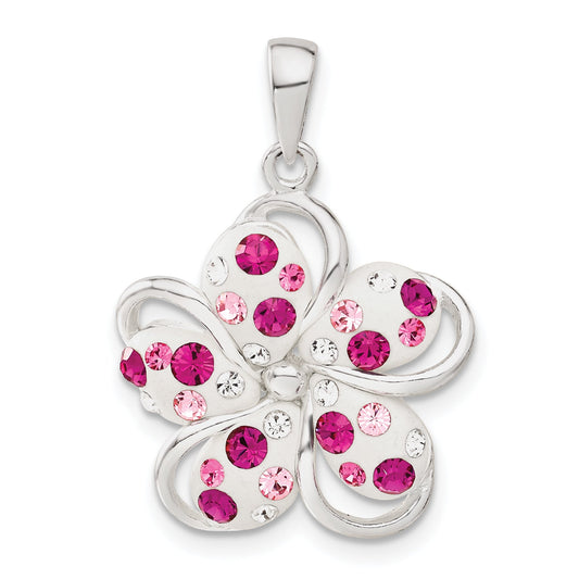 Sterling Silver Pink And White Stellux Crystal Flower Pendant