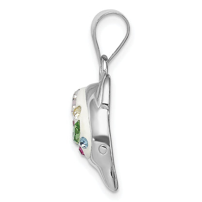 Sterling Silver Rhodium Plated Stellux Crystal Dolphin Pendant