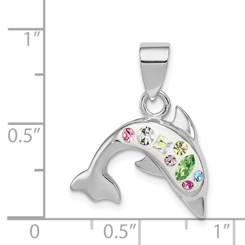 Sterling Silver Rhodium Plated Stellux Crystal Dolphin Pendant