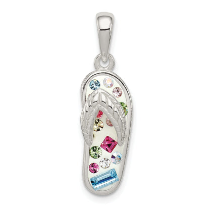 Sterling Silver Multi-Color Stellux Crystal Flip-Flop Pendant