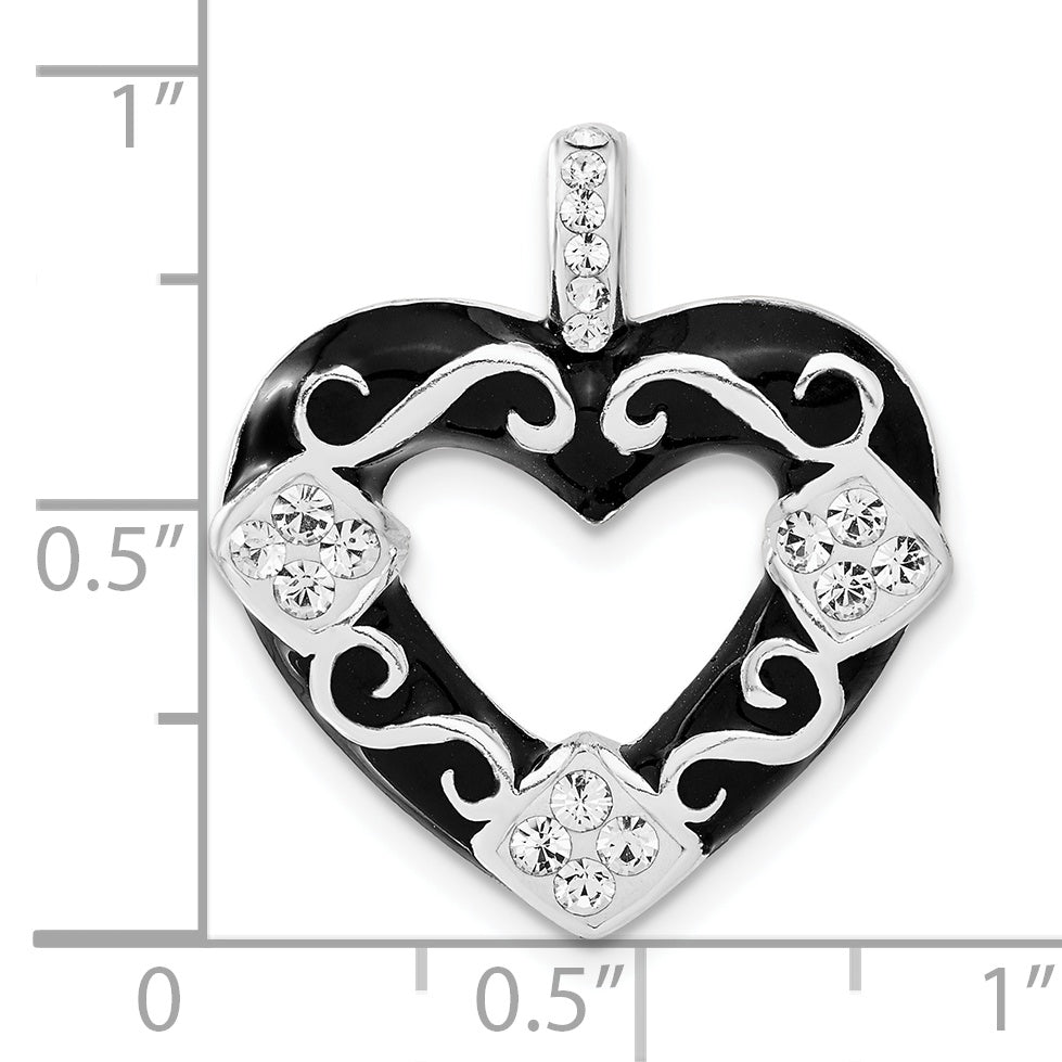 Sterling Silver Stellux Crystal/ Black Enamel Heart Pendant