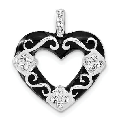 Sterling Silver Stellux Crystal/ Black Enamel Heart Pendant