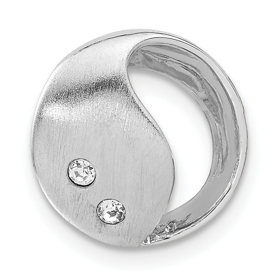 Sterling Silver Rhodium Plated Satin & Polished Cz Circle Pendant
