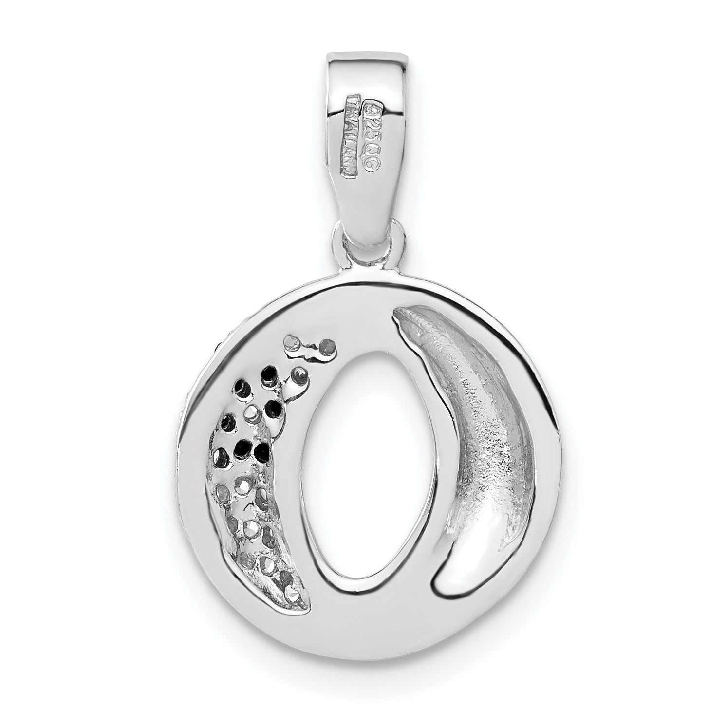 Sterling Silver Rhodium Plated Black & White Cz Circle Pendant