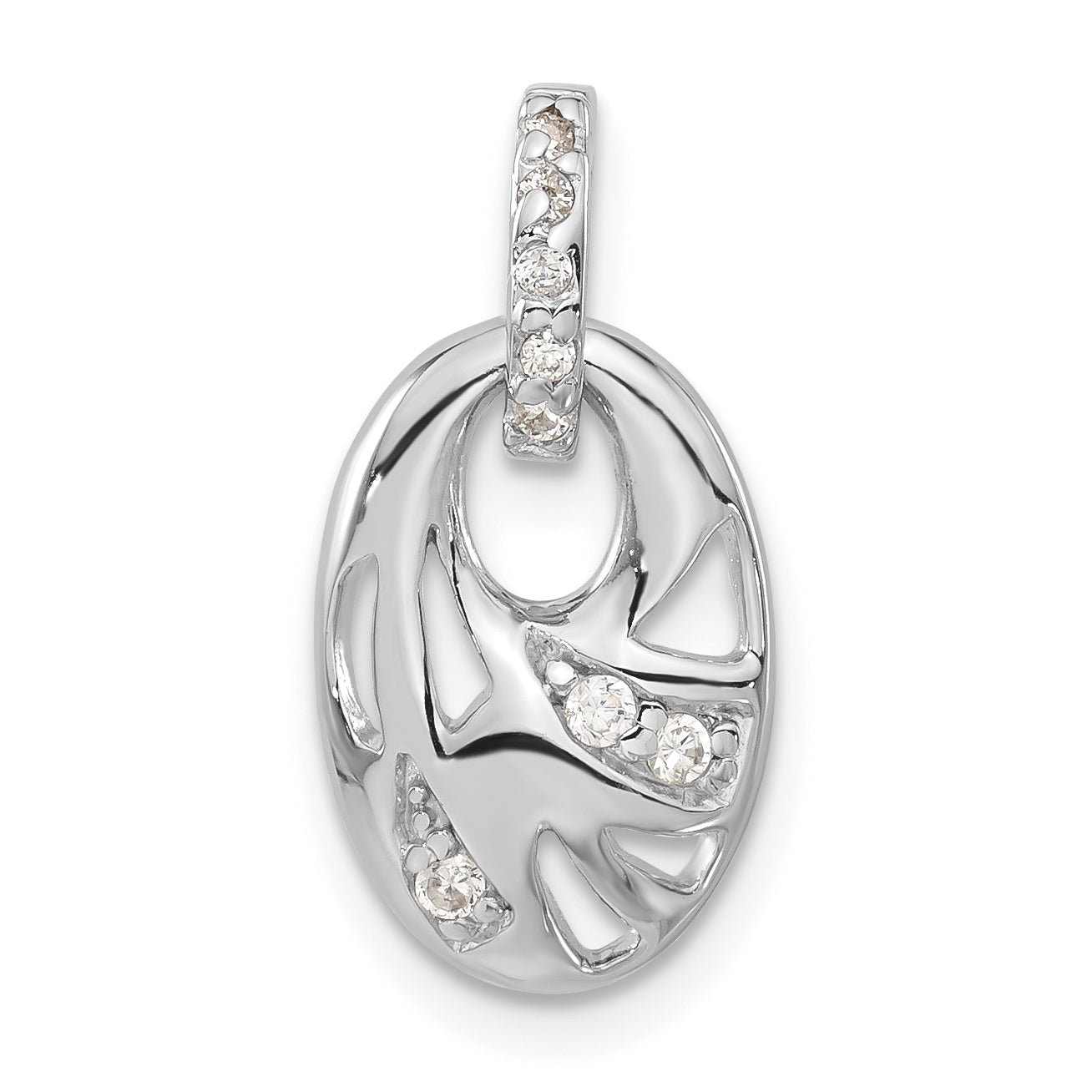 Sterling Silver Rhodium-Plated Cz Geometric Oval Pendant