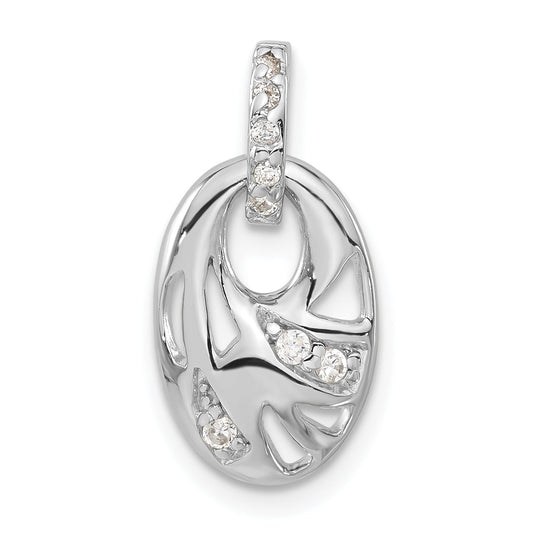 Sterling Silver Rhodium-Plated Cz Geometric Oval Pendant
