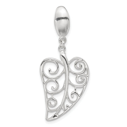 Sterling Silver Polished Filigree Leaf Pendant