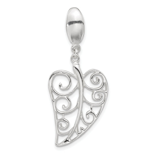 Sterling Silver Polished Filigree Leaf Pendant