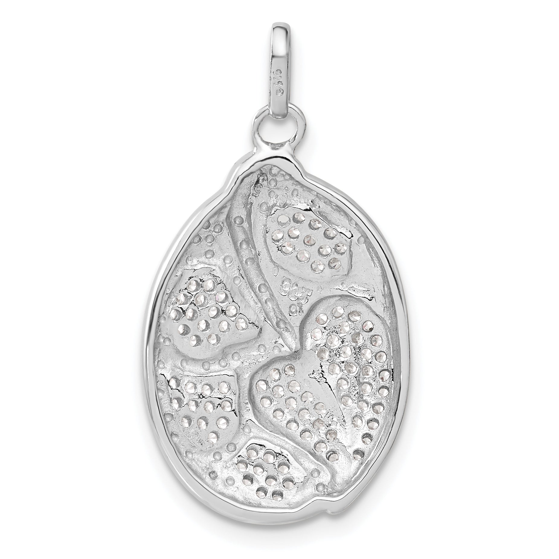 Sterling Silver Micro Pav Cz Fancy Heart Leaf Oval Pendant