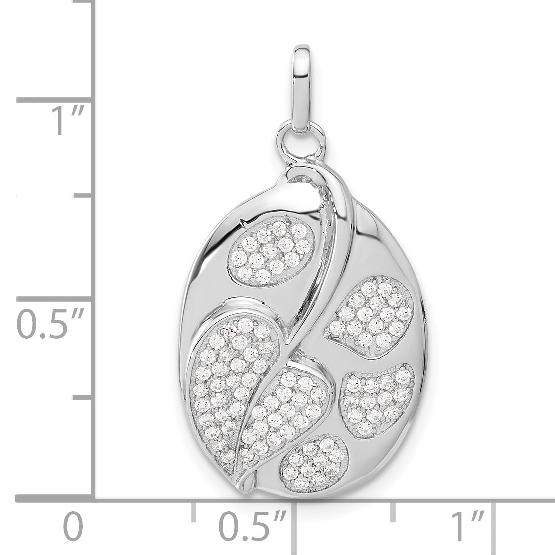 Sterling Silver Micro Pav Cz Fancy Heart Leaf Oval Pendant