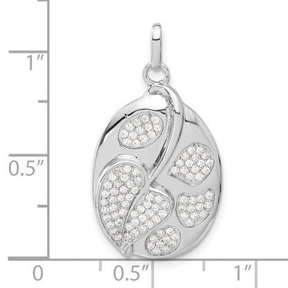 Sterling Silver Micro Pav Cz Fancy Heart Leaf Oval Pendant