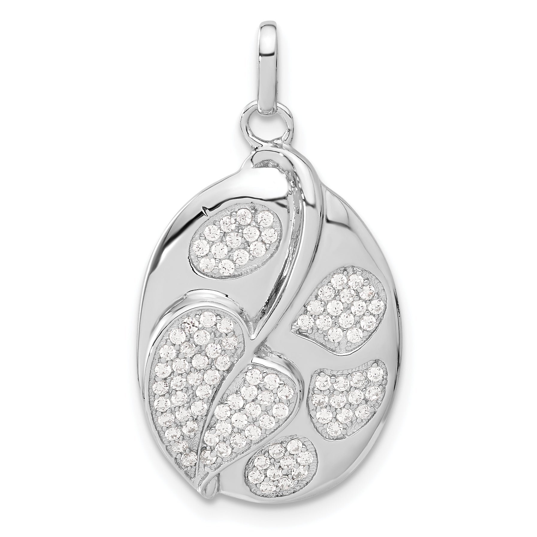 Sterling Silver Micro Pav Cz Fancy Heart Leaf Oval Pendant